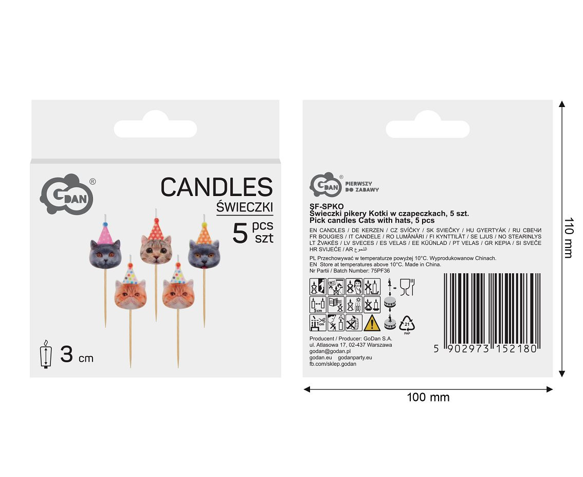 Pick candles Cats, total length 7 cm, 5 pcs